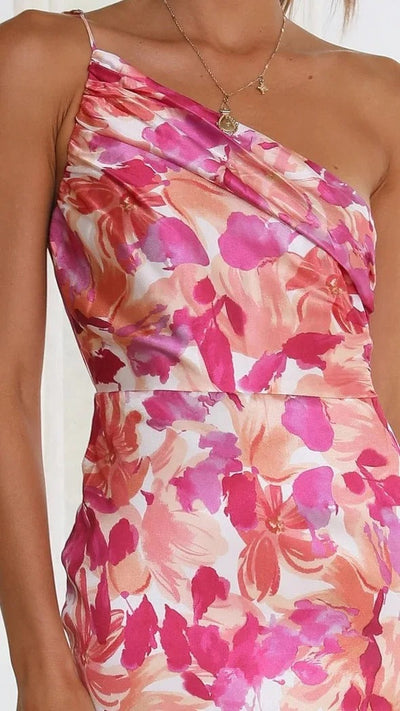 Karoline | Vestido floral de un solo hombro