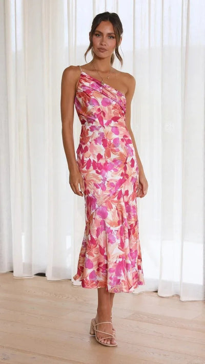 Karoline | Vestido floral de un solo hombro