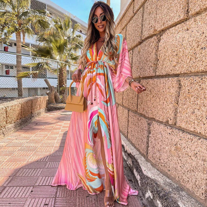 Kiana - Elegante vestido estampado tipo cover-up para la playa