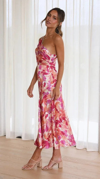 Karoline | Vestido floral de un solo hombro