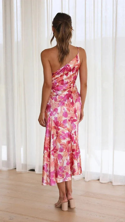 Karoline | Vestido floral de un solo hombro